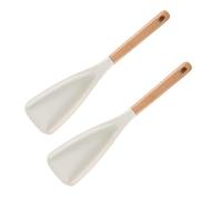 Icefavor Spatula Spoon, Multifunction Spatula Cooking Spoon, Silicone 2-in-1 Kitchen Utensil for Nonstick Cookware with Wooden Handle for Stirring, Scooping & Serving (2pcs White)