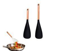 Icefavor Spoon Spatula for Cooking, 2 in 1 Heat Resistant Kitchen Utensil with Wooden Handle, Nonstick Cookware Safe Tool (Black)