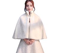 Icegrey Donna Mantella di Pelliccia Sintetica Con Spilla Di Strass Maglia Scialle Per Matrimonio Sera Festa Beige