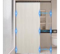 Icegrey Tenda da doccia Magnetica Pieghevole impermeabile con Ganci, Antispruzzo, Tende da Doccia in Poliestere Linoa Fisarmonica per Bagno, Beige, 150x180cm
