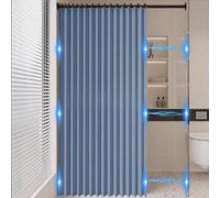 Icegrey Tenda da doccia Magnetica Pieghevole impermeabile con Ganci, Antispruzzo, Tende da Doccia in Poliestere Linoa Fisarmonica per Bagno, Blu, 180x200cm