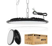 ICEKO KN Lampadario LED Soffitto a Sospensione 150w,Plafoniere LED a Soffitto Garage,21000LM 6000K Luce Bianco Freddo,Faretto interno per Fabbrica,Magazzino,Officina(Nero,Rotondo)