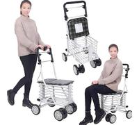 ICEMOB Carrellino con Ruote Portatutto,Carrello Pieghevole Portatile,Girello per Anziani Alluminio,Bracciolo Regolabile A 3 velocità,Supporta Fino A 220 Libbre