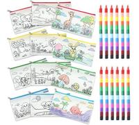 ICEPAPA, 12 Astucci per bambini da colorare e 12 Pastelli a cera impilabili (12 colori in 1), perfetti per piccoli regali per bambini, gadget compleanno bambini, regalini fine festa compleanno