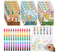 ICEPAPA, 12 Libri da Colorare e 12 Pastelli a Cera Impilabili (12 Colori in 1), Perfetti per Gadget Compleanno Bambini, Regalini e Fine Festa