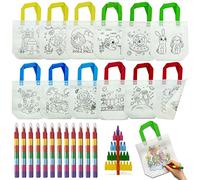 ICEPAPA, Gadget Compleanno Bambini, 12 pezzi di Sacche da Colorare per Bambini e 12 pezzi di Pastelli a Cera impilabili (7 colori in totale), per Regalini Fine Festa Compleanno