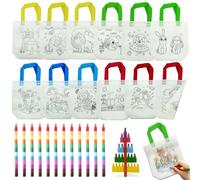 ICEPAPA, Gadget Compleanno Bambini, 12 pezzi di Sacche da Colorare per Bambini e 12 pezzi di Pastelli a Cera impilabili (12 colori in totale), per Regalini Fine Festa Compleanno