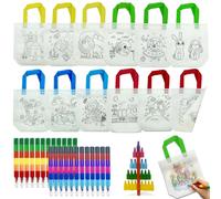 ICEPAPA, Gadget Compleanno Bambini, 12 pezzi di Sacche da Colorare per Bambini e 24 pezzi di Pastelli a Cera impilabili (12 colori in totale), per Regalini Fine Festa Compleanno