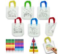 ICEPAPA, Gadget Compleanno Bambini, 6 pezzi di Sacche da Colorare per Bambini e 12 pezzi di Pastelli a Cera impilabili (12 colori in totale), per Regalini Fine Festa Compleanno