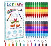 ICEPAPA, Pastelli a cera impilabili per bambini, 24 pezzi, Totale 12 colori, ideali come regalini compleanno bambini invitati