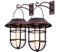 Icerona Lanterna solare da appendere per esterni, luci solari in metallo impermeabile con vetro trasparente, lampadine Edison a LED senza fili, lanterna da parete decorativa in alluminio con ganci