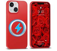 IceSword Custodia per iPhone 14 Plus in silicone rosso [ricarica rapida] forti magneti, fodera in microfibra sottile, rosso opaco carino divertente unisex fresco, 2022 17 cm Mag14Plus-rosso