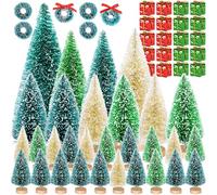 Iceyyyy Set di 56 mini alberi di Natale artificiali, in miniatura in sisal smerigliato, per bottiglie, pennelli per fai da te, decorazioni per la casa e il tavolo