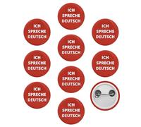Ich Spreche Deutsch - Spilla rotonda con scritta "I Speak German Language" (2,5 cm, 10 pezzi), Plastica, Senza pietra
