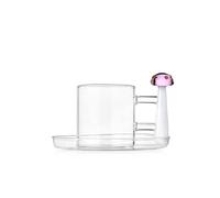Ichendorf Milano Tazzina caffè con piattino, Fungo rosa - Punti rossi, 10 cl, Collezione Alice, Vetro Borosilicato, Fatto a Mano