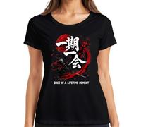 Ichi-go ichi-e Samurai Katana Japan Y2K - Maglietta da donna, Nero , S