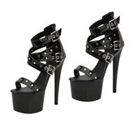 Ichlovdu Sandali da donna con plateau e tacco alto, 16,5 cm, sexy, con borchie e fibbie, stile gotico, pole dance, club, colore nero, Nero , 36 EU