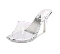 Ichlovdu Sandalo da donna trasparente con tacco a spillo, con tacco alto, 6,5 cm e 8 cm, Cristallo trasparente 8 cm, 39 EU