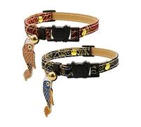 icicecream Simpatico collare per gatti con campana dorata e koinobori, motivo gru giapponese, regolabile in pelle e cotone, collare sicuro per animali domestici, per gatti, cuccioli e cani, set da 2