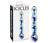 Icicles No. 08 - dildo in vetro ondulato doppia punta (trasparente-blu)