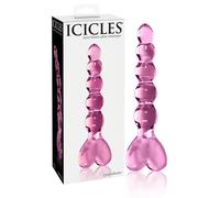 Dildo in Vetro Rosa con Perline e Manico a Cuore - Icicles n° 43
