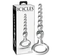 Dildo di Vetro Icicles No. 67 con Anello di Presa e Sfere Graduali (Trasparente)