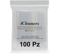 iCleaners 100 Buste in plastica Trasparente Prodotte in Italia Bustine per Alimenti richiudibili risigillabili, Chiusura a Pressione, Riutilizzabile, Molto Resistente, 100% Made in Italy (12x17)