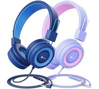 iClever 2 Pack Cuffie per Bambini, Cuffie Cablate per Bambini con Microfono, Fascia Regolabile per il Controllo del volume, pieghevoli, Cuffie Auricolari Bambini per la Scuola Tablet
