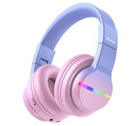 iClever Bluetooth Cuffie per Bambini, 74/85/94dB, 40 ore, Microfono Integrato per Scuola/Tablet/PC (Blu Rosa)
