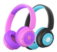iClever BTH22 - Cuffie Bluetooth per bambini, confezione da 2, tempo di riproduzione 60 ore, volume sicuro 74/85 dBA, Bluetooth 5.4, USB C, cuffie over-ear per bambini, cavo AUX wireless per