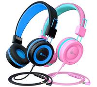 iClever Cuffie per Bambini, Cnfezione da 2, Cuffie Cablate per Bambini con Microfono, Fascia Regolabile per il Controllo del volume, pieghevoli, Cuffie Auricolari Bambini per la Scuola Tablet