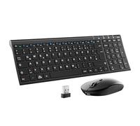 iclever Set tastiera e mouse wireless QWERTZ in alluminio 2.4G per computer, desktop, PC, laptop, Surface, Smart TV e Windows 10, 8, 7 e Vista XP Nero