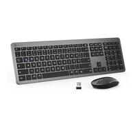 iClever Set tastiera senza fili, tastiera wireless ricaricabile con mouse, tastiera ultra sottile silenziosa per PC/laptop, layout QWERTZ, grigio