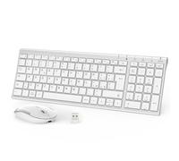 iClever Tastiera e Mouse Wireless portatile 2.4G, Ricaricabile tastiera wireless usb, silenziosa tastiera ergonomica Design Dimensioni Regolari Sottile Connessione Stabile DPI Regolabile