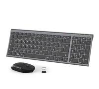 iClever Tastiera e Mouse Wireless - Tastiera e Mouse Portatili Wireless 2.4G, Batteria Ricaricabile Design Ergonomico Dimensioni Regolari Sottile Connessione Stabile DPI Regolabile (Grigio e Nero)