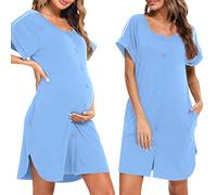 iClosam Camicia da Notte Donna Premaman Cotone Camicia da Notte Parto Ospedale con Bottoni Pigiama Donna maternità Manica Corta Sciolto Confortevole