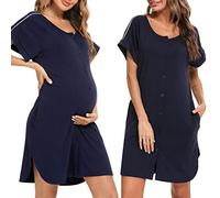 iClosam Camicia da Notte Donna Premaman Cotone Camicia da Notte Parto Ospedale con Bottoni Pigiama Donna maternità Manica Corta Sciolto Confortevole