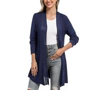 iClosam Cardigan Casual Donna Aperto sul Davanti a Maniche Lunghe Lunghezza Media A-Blu Navy,M