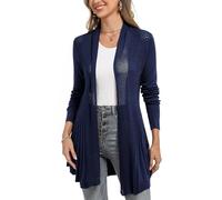 iClosam Cardigan Casual Donna Aperto sul Davanti a Maniche Lunghe Lunghezza Media A1-Blu Navy,S