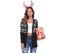 iClosam Cardigan da Donna Natalizio Maglione Natalizio Donna a Maniche Lunghe Cardigan Donna Invernale con Bottoni Cardigan di Natale con Motivo Renne S-XXL