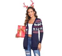 iClosam Cardigan da Donna Natalizio Maglione Natalizio Donna a Maniche Lunghe Cardigan Donna Invernale con Bottoni Cardigan di Natale con Motivo Renne S-XXL