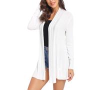 iClosam Cardigan Donna Lungo a Maniche Lunghe Leggero Aperto Elegante Casual A-Bianco,S