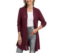 iClosam Cardigan Donna Lungo a Maniche Lunghe Leggero Aperto Elegante Casual A-Vino Rosso,M