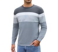 iClosam Maglione Basic a Righe da Uomo, Comodo Pullover in Maglia di Misto Cotone a Maniche Lunghe, Maglioni dalla vestibilità Regolare, Look Casual da Uomo per Tutti i Giorni e L'Ufficio,Grigio