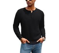 iClosam Maglione da Uomo in Misto Cotone, Maglione con Bottoni al Collo Senza Cappuccio, Pullover da Uomo in Maglia dal Design Semplice, Maglioni Classici a Maniche Lunghe per Il Tempo Libero,Nero,XL