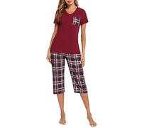 iClosam Pigiama Donna Estivo Cotone a Quadri Pigiama Donna Corto in 2 Pezzi con Pantaloni Corti e Maglietta Scollo V Pigiami Due Pezzi da Donna Comodo e Traspirante S-XXL
