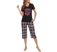 iClosam Pigiama Donna Estivo Cotone a Quadri Pigiama Donna Corto in 2 Pezzi con Pantaloni Corti e Maglietta Scollo V Pigiami Due Pezzi da Donna Comodo e Traspirante S-XXL