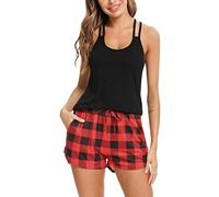 iClosam Pigiama Donna Estivo Set Pigiama Corto Cotone Due Pezzi Pigiami Senza Maniche Leggero Set Pigiama con Bretelle Pigiama Casual Girocollo S-XXL