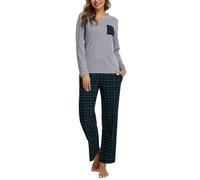 iClosam Pigiama Donna Invernale a Quadri Pigiama Cotone Lungo Pigiami Due Pezzi con Tasche Laterali Comodo Casual per la Casa S-XXL