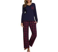 iClosam Pigiama Donna Invernale a Quadri Pigiama Cotone Lungo Pigiami Due Pezzi con Tasche Laterali Comodo Casual per la Casa S-XXL